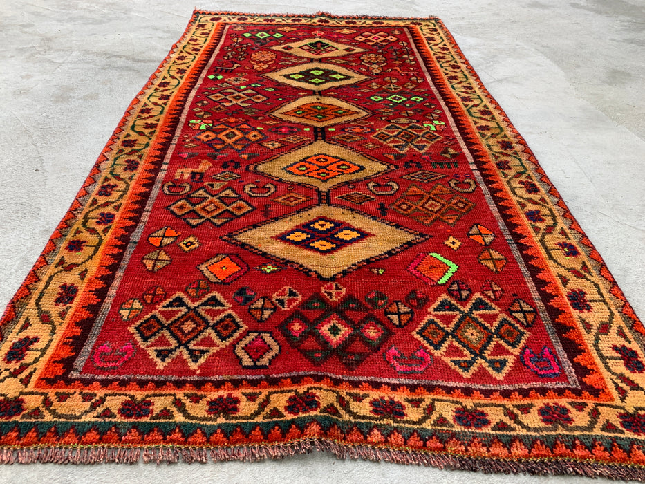 5'8 x 3'3 Hand-Knotted Persian Wool Rug - Red Geometric Tribal Medallion Design - KBHM-955