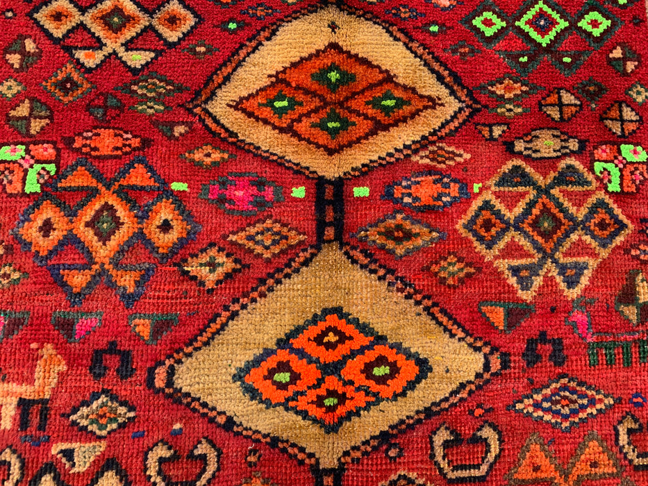 5'8 x 3'3 Hand-Knotted Persian Wool Rug - Red Geometric Tribal Medallion Design - KBHM-955