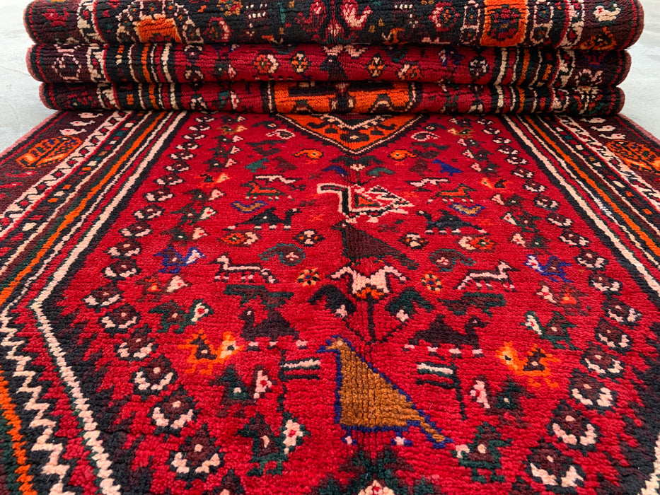 9'8 x 3'7 Hand-Knotted Persian Wool Runner - Red Tribal Medallion Design - KBHM-958