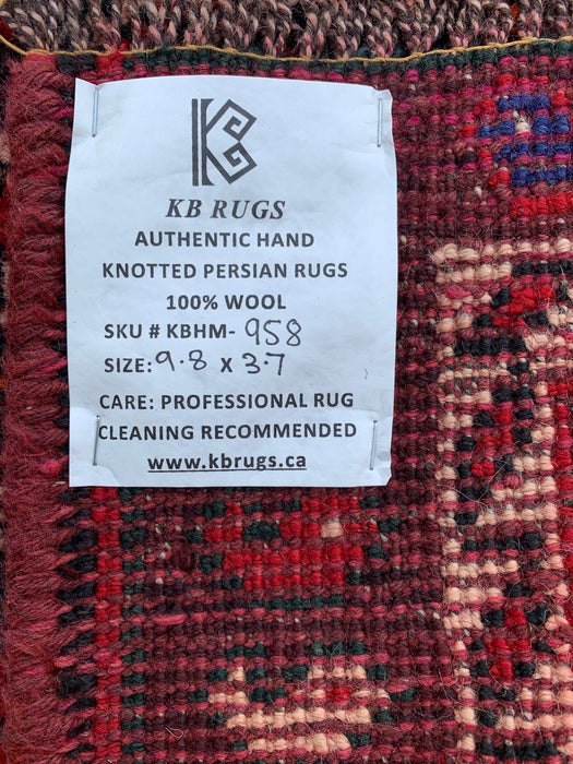 9'8 x 3'7 Hand-Knotted Persian Wool Runner - Red Tribal Medallion Design - KBHM-958