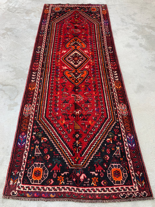 9'8 x 3'7 Hand-Knotted Persian Wool Runner - Red Tribal Medallion Design - KBHM-958
