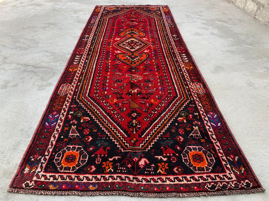 9'8 x 3'7 Hand-Knotted Persian Wool Runner - Red Tribal Medallion Design - KBHM-958