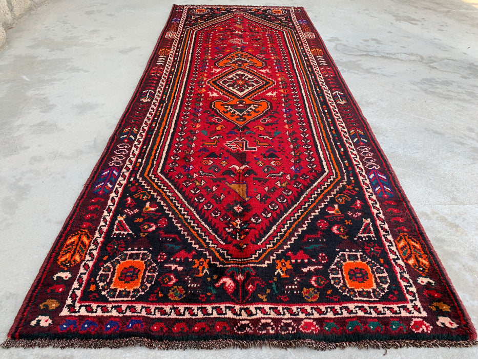 9'8 x 3'7 Hand-Knotted Persian Wool Runner - Red Tribal Medallion Design - KBHM-958