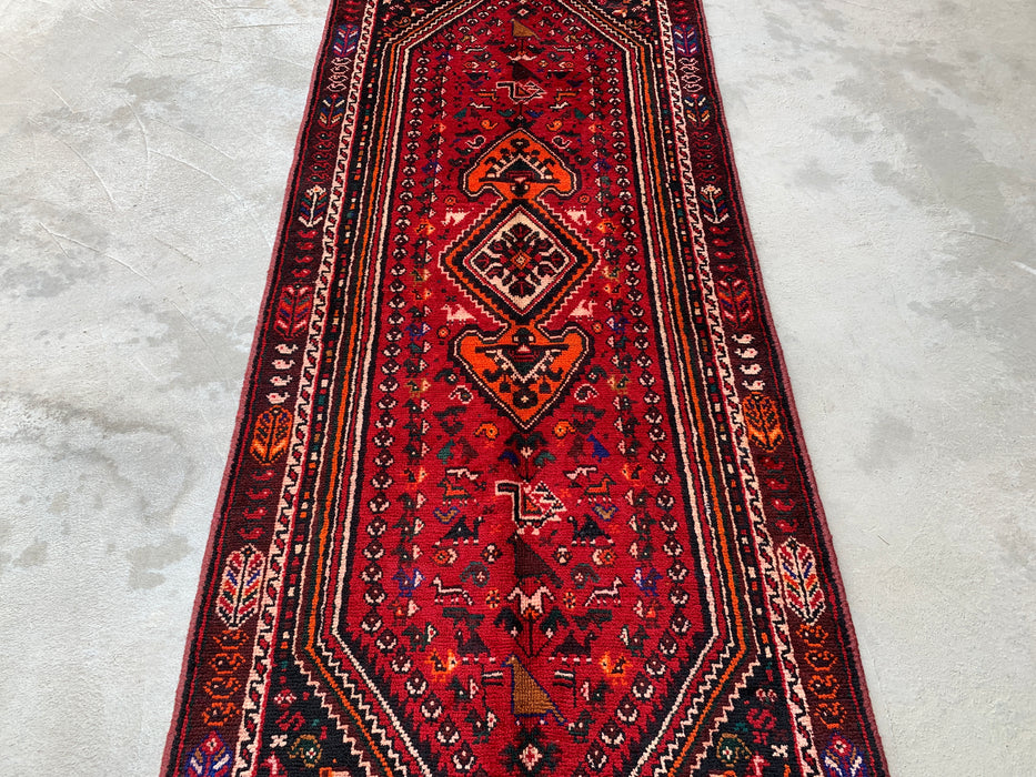 9'8 x 3'7 Hand-Knotted Persian Wool Runner - Red Tribal Medallion Design - KBHM-958