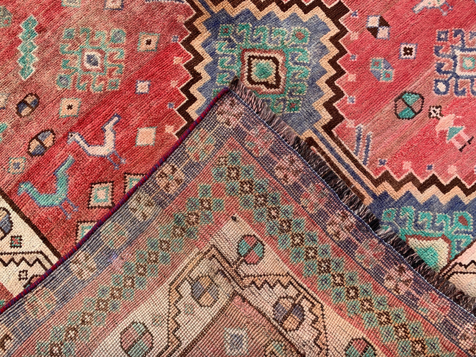 8'1 x 4'11 Hand-Knotted Persian Wool Rug - Faded Coral Tribal Medallion Design - KBHM-959