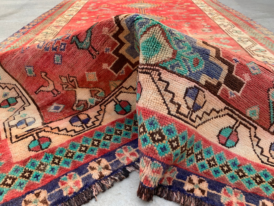8'1 x 4'11 Hand-Knotted Persian Wool Rug - Faded Coral Tribal Medallion Design - KBHM-959