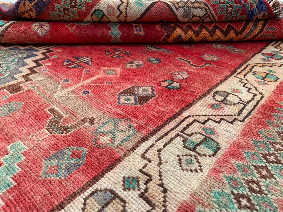 8'1 x 4'11 Hand-Knotted Persian Wool Rug - Faded Coral Tribal Medallion Design - KBHM-959
