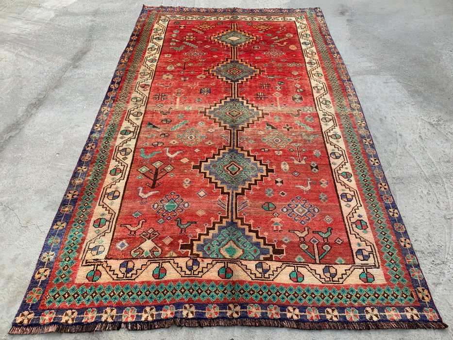 8'1 x 4'11 Hand-Knotted Persian Wool Rug - Faded Coral Tribal Medallion Design - KBHM-959