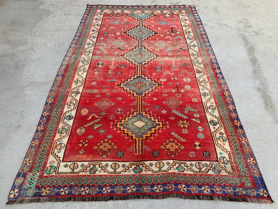 8'1 x 4'11 Hand-Knotted Persian Wool Rug - Faded Coral Tribal Medallion Design - KBHM-959