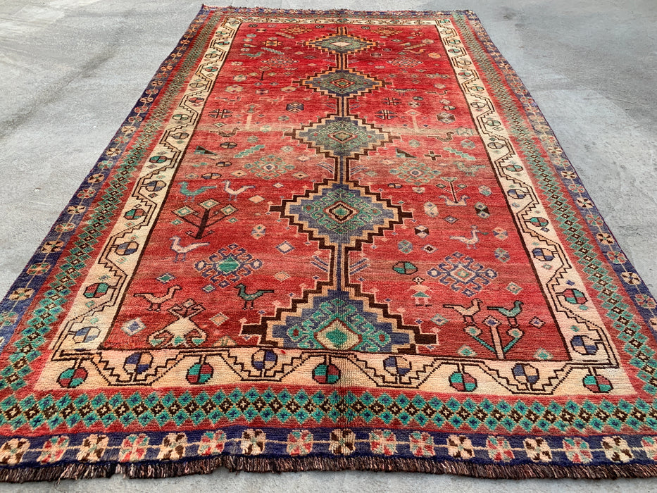 8'1 x 4'11 Hand-Knotted Persian Wool Rug - Faded Coral Tribal Medallion Design - KBHM-959