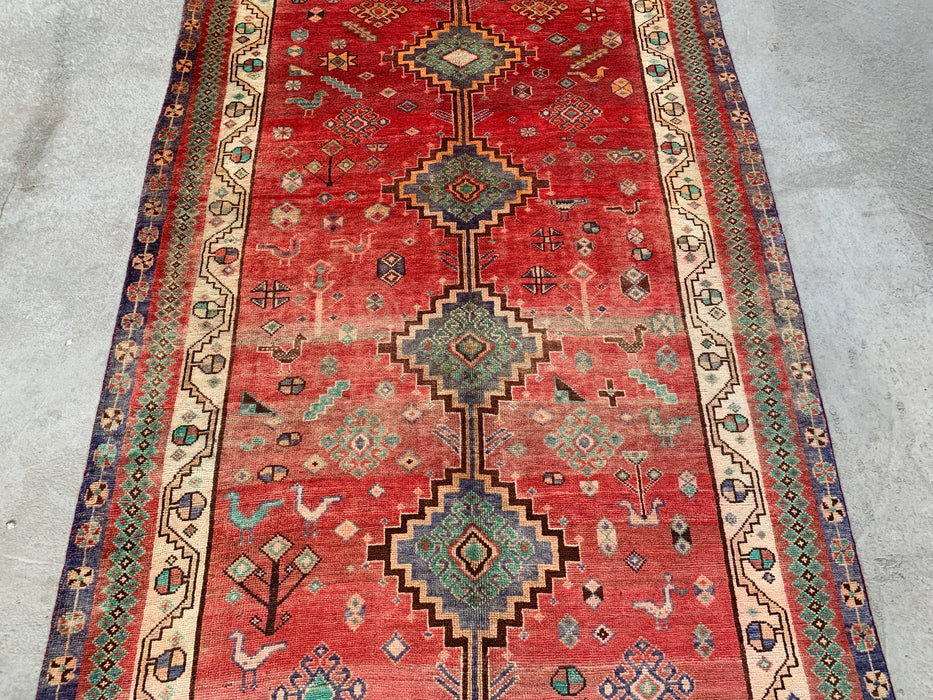 8'1 x 4'11 Hand-Knotted Persian Wool Rug - Faded Coral Tribal Medallion Design - KBHM-959