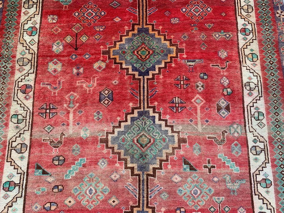 8'1 x 4'11 Hand-Knotted Persian Wool Rug - Faded Coral Tribal Medallion Design - KBHM-959