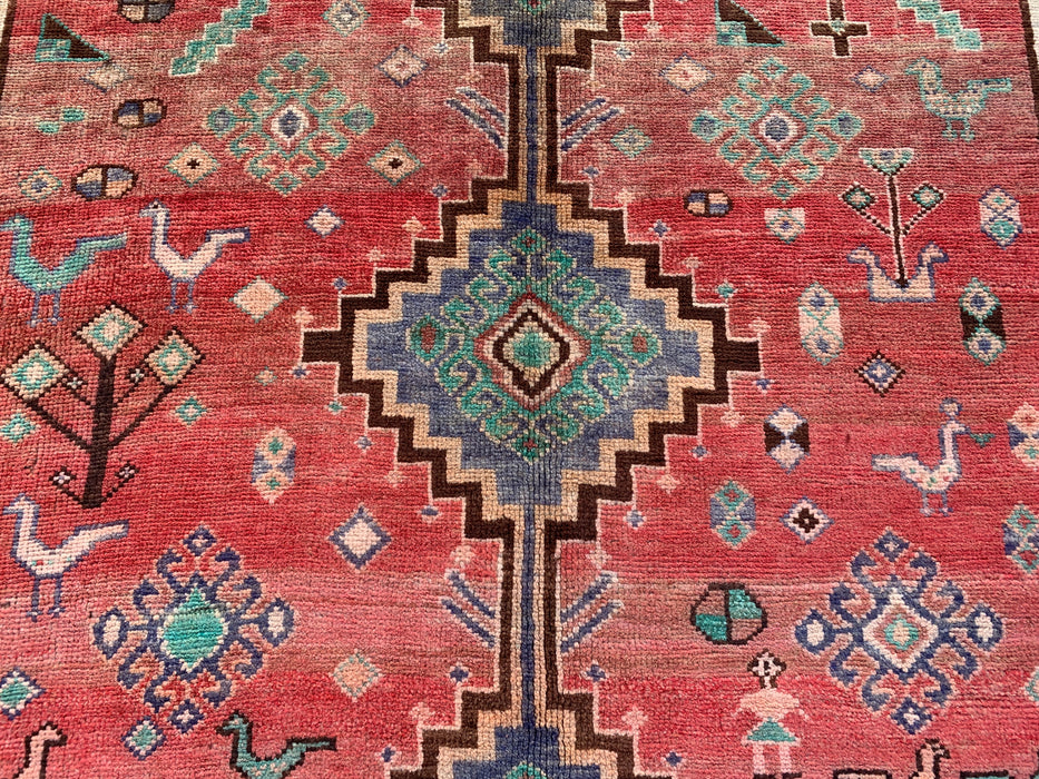 8'1 x 4'11 Hand-Knotted Persian Wool Rug - Faded Coral Tribal Medallion Design - KBHM-959