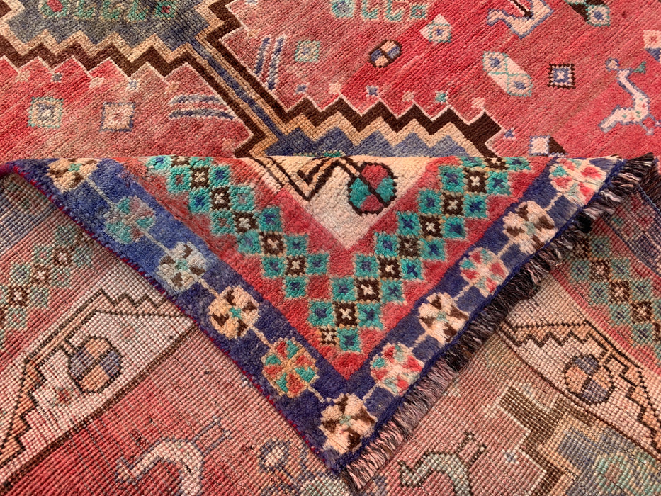 8'1 x 4'11 Hand-Knotted Persian Wool Rug - Faded Coral Tribal Medallion Design - KBHM-959