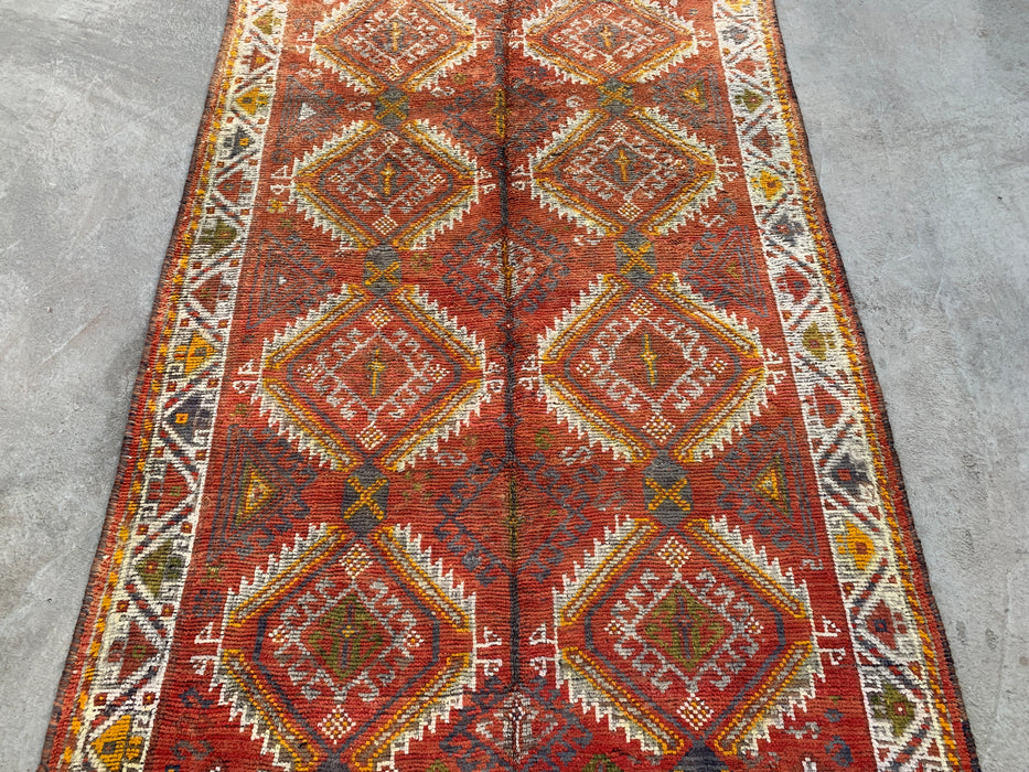 7'6 x 4'11 Hand-Knotted Persian Wool Rug - Faded Rust Tribal Diamond Design - KBHM-961