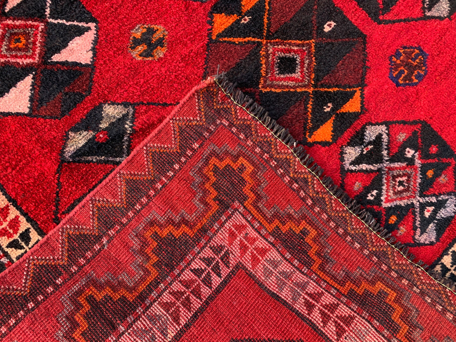 8'7 x 5'0 Hand-Knotted Persian Wool Rug - Red Geometric Tribal Medallion Design - KBHM-962