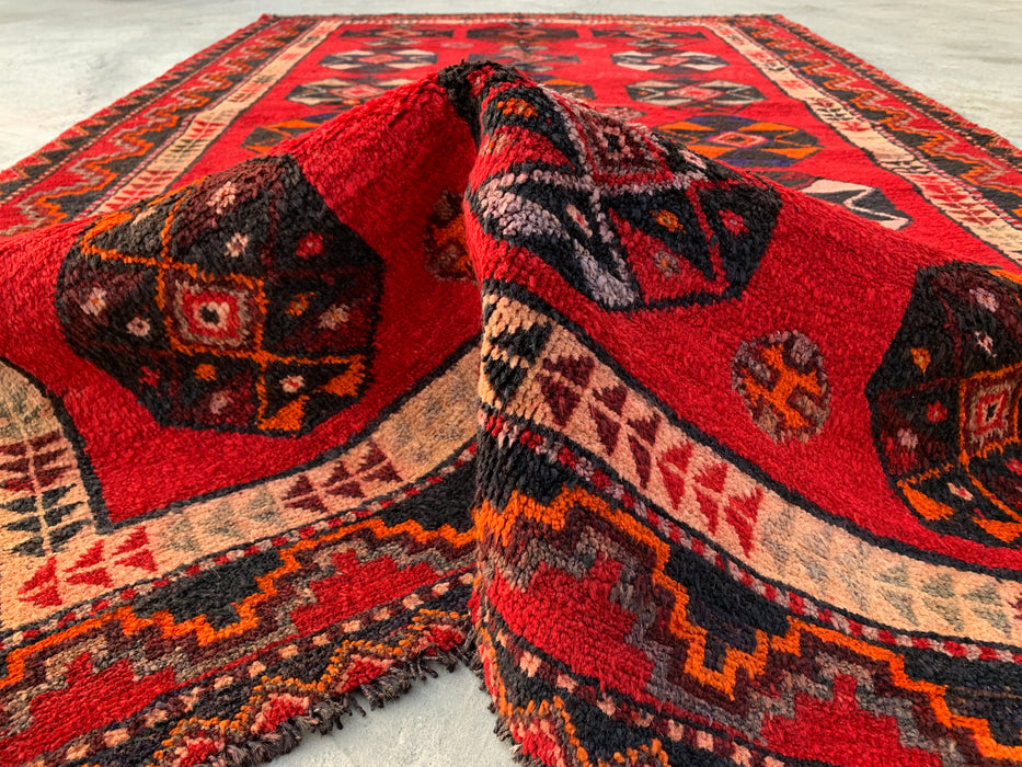 8'7 x 5'0 Hand-Knotted Persian Wool Rug - Red Geometric Tribal Medallion Design - KBHM-962