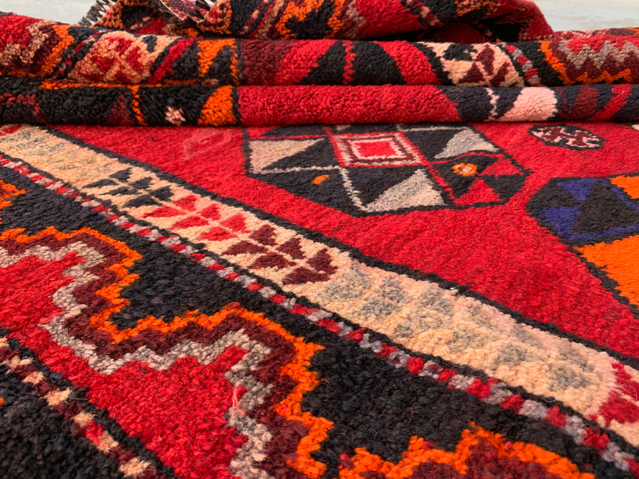 8'7 x 5'0 Hand-Knotted Persian Wool Rug - Red Geometric Tribal Medallion Design - KBHM-962