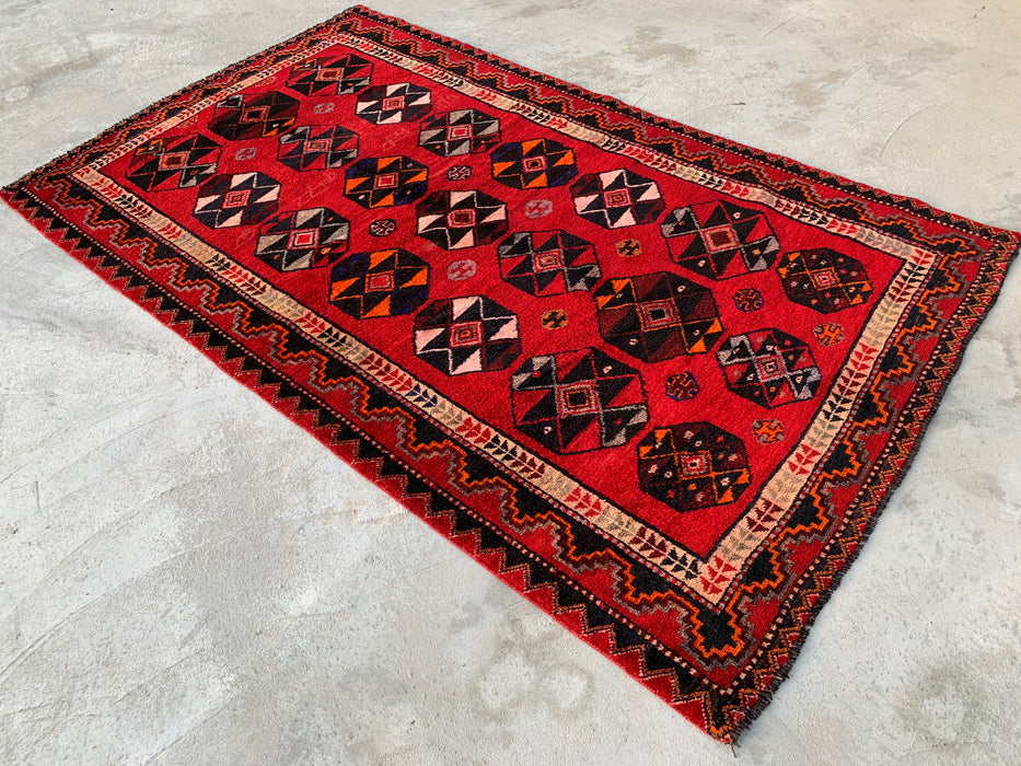 8'7 x 5'0 Hand-Knotted Persian Wool Rug - Red Geometric Tribal Medallion Design - KBHM-962