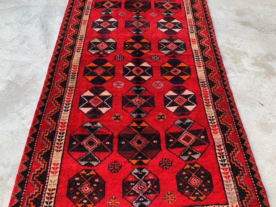 8'7 x 5'0 Hand-Knotted Persian Wool Rug - Red Geometric Tribal Medallion Design - KBHM-962