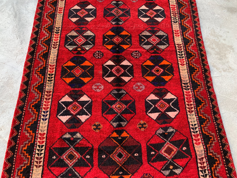 8'7 x 5'0 Hand-Knotted Persian Wool Rug - Red Geometric Tribal Medallion Design - KBHM-962