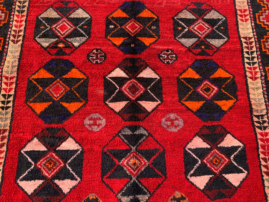 8'7 x 5'0 Hand-Knotted Persian Wool Rug - Red Geometric Tribal Medallion Design - KBHM-962