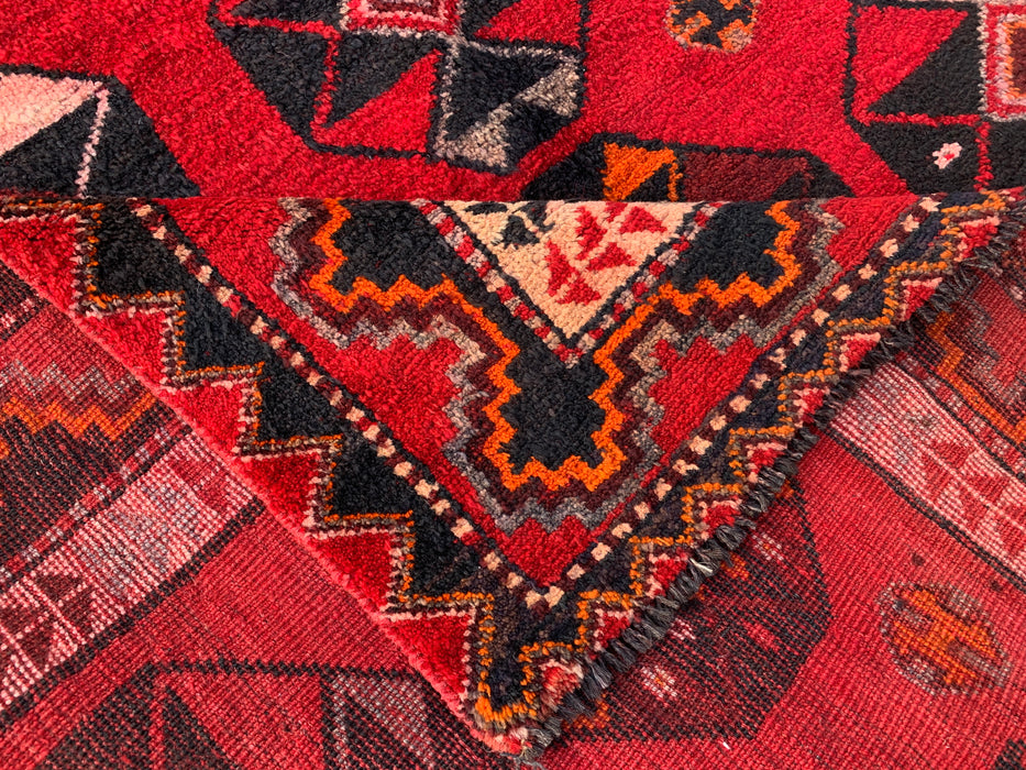 8'7 x 5'0 Hand-Knotted Persian Wool Rug - Red Geometric Tribal Medallion Design - KBHM-962