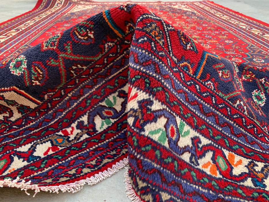 Handmade Persian Wool Area Rug 7x10 - Red Floral Medallion Persian Style Rug - Exact Size 10'1" x 6'11" - KBHM-963