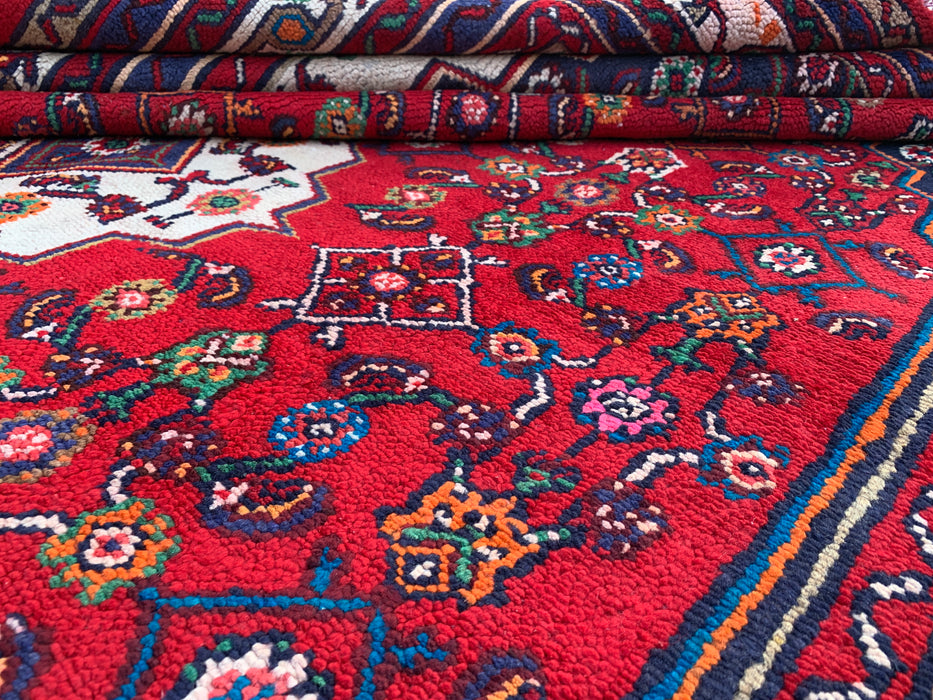 Handmade Persian Wool Area Rug 7x10 - Red Floral Medallion Persian Style Rug - Exact Size 10'1" x 6'11" - KBHM-963