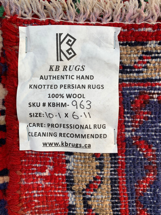 Handmade Persian Wool Area Rug 7x10 - Red Floral Medallion Persian Style Rug - Exact Size 10'1" x 6'11" - KBHM-963