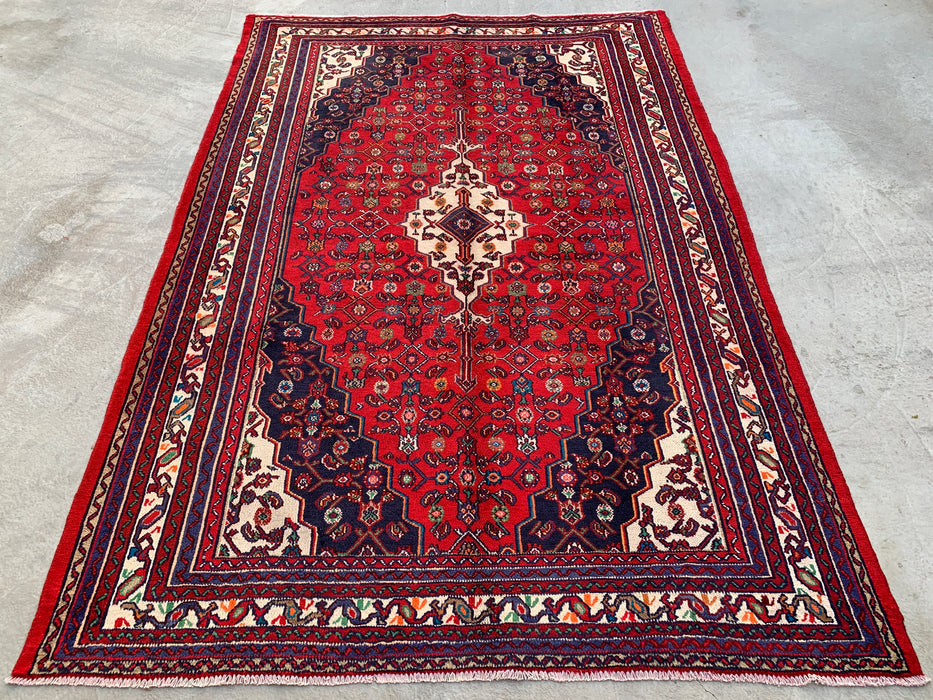Handmade Persian Wool Area Rug 7x10 - Red Floral Medallion Persian Style Rug - Exact Size 10'1" x 6'11" - KBHM-963