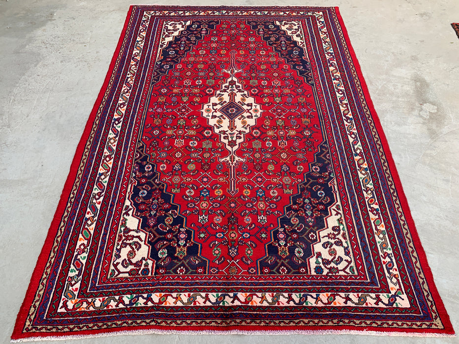Handmade Persian Wool Area Rug 7x10 - Red Floral Medallion Persian Style Rug - Exact Size 10'1" x 6'11" - KBHM-963