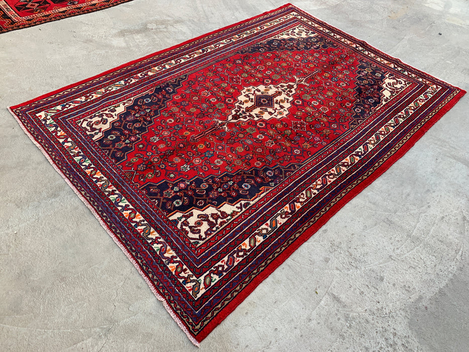 Handmade Persian Wool Area Rug 7x10 - Red Floral Medallion Persian Style Rug - Exact Size 10'1" x 6'11" - KBHM-963