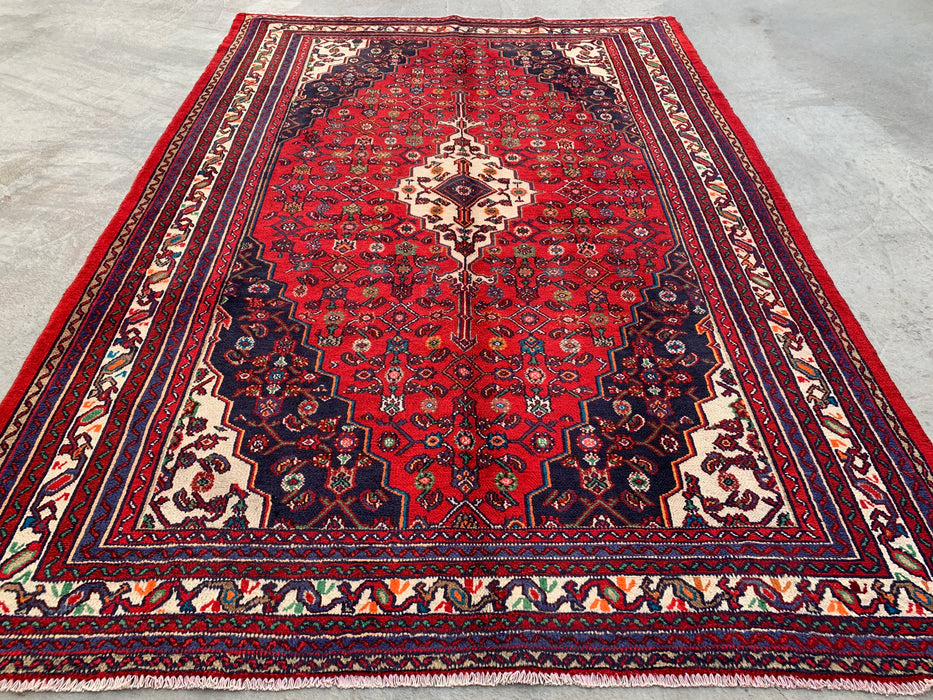 Handmade Persian Wool Area Rug 7x10 - Red Floral Medallion Persian Style Rug - Exact Size 10'1" x 6'11" - KBHM-963