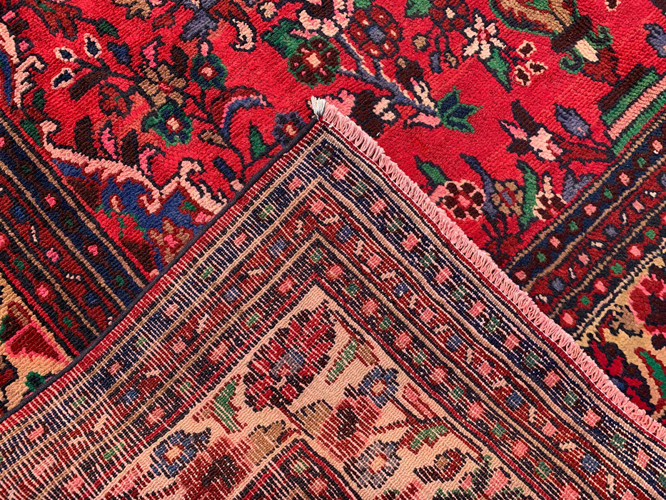 Handmade Persian Wool Area Rug 7x10 - Red Floral Medallion Persian Style Rug - Exact Size 8'11" x 6'9" - KBHM-964