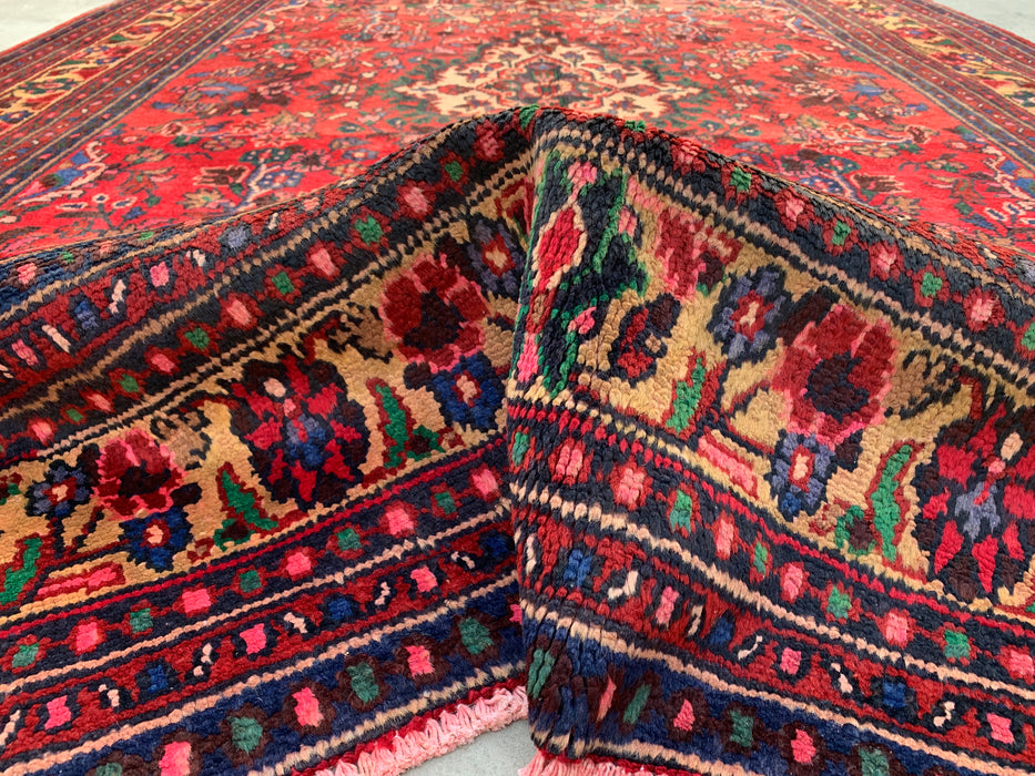 Handmade Persian Wool Area Rug 7x10 - Red Floral Medallion Persian Style Rug - Exact Size 8'11" x 6'9" - KBHM-964
