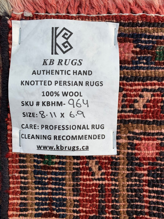 Handmade Persian Wool Area Rug 7x10 - Red Floral Medallion Persian Style Rug - Exact Size 8'11" x 6'9" - KBHM-964