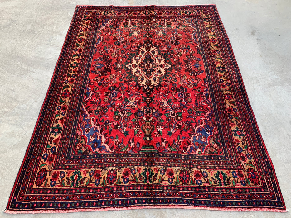 Handmade Persian Wool Area Rug 7x10 - Red Floral Medallion Persian Style Rug - Exact Size 8'11" x 6'9" - KBHM-964