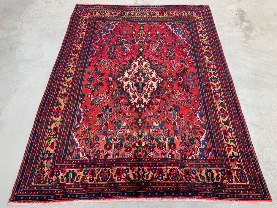 Handmade Persian Wool Area Rug 7x10 - Red Floral Medallion Persian Style Rug - Exact Size 8'11" x 6'9" - KBHM-964