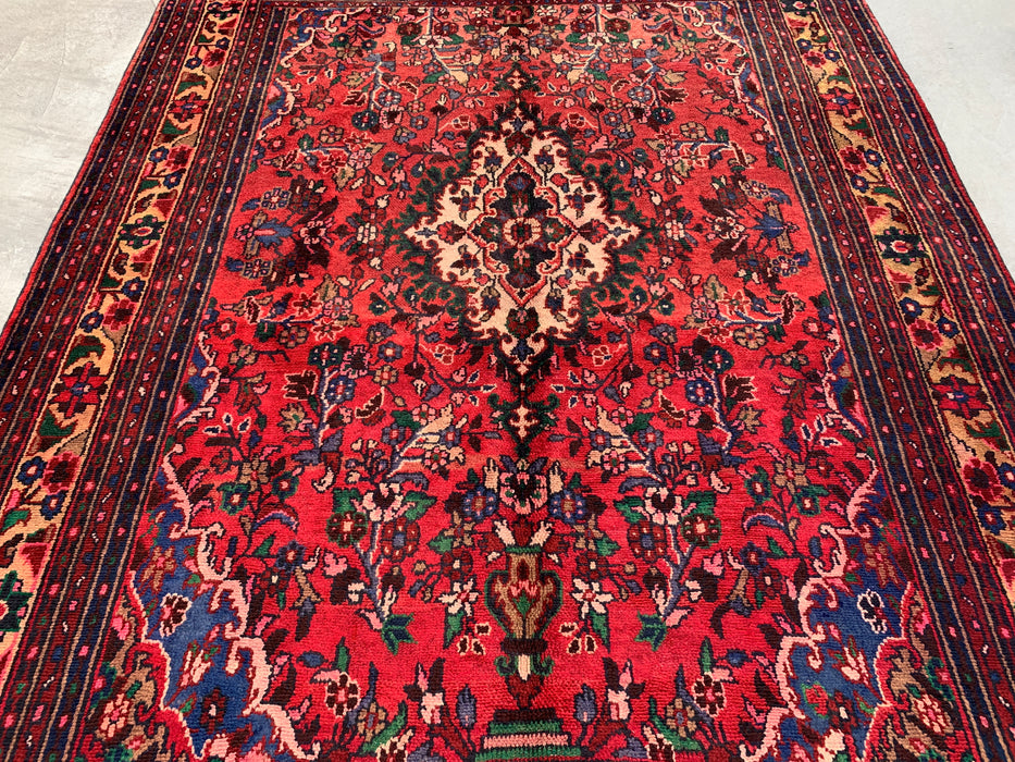Handmade Persian Wool Area Rug 7x10 - Red Floral Medallion Persian Style Rug - Exact Size 8'11" x 6'9" - KBHM-964