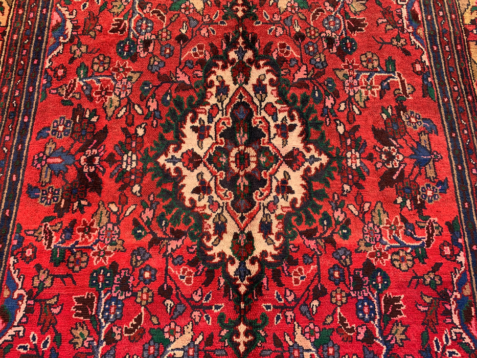 Handmade Persian Wool Area Rug 7x10 - Red Floral Medallion Persian Style Rug - Exact Size 8'11" x 6'9" - KBHM-964