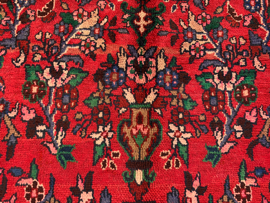 Handmade Persian Wool Area Rug 7x10 - Red Floral Medallion Persian Style Rug - Exact Size 8'11" x 6'9" - KBHM-964