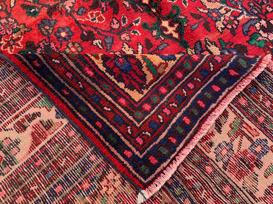 Handmade Persian Wool Area Rug 7x10 - Red Floral Medallion Persian Style Rug - Exact Size 8'11" x 6'9" - KBHM-964