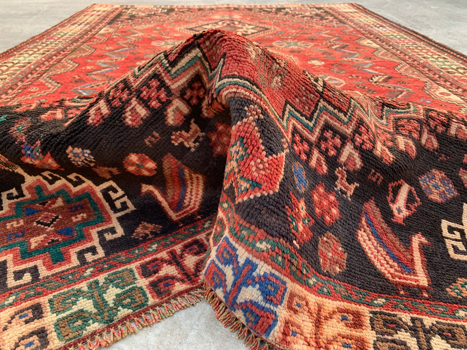 8'5 x 5'7 Hand-Knotted Persian Wool Rug - Faded Coral Tribal Medallion Design - KBHM-965