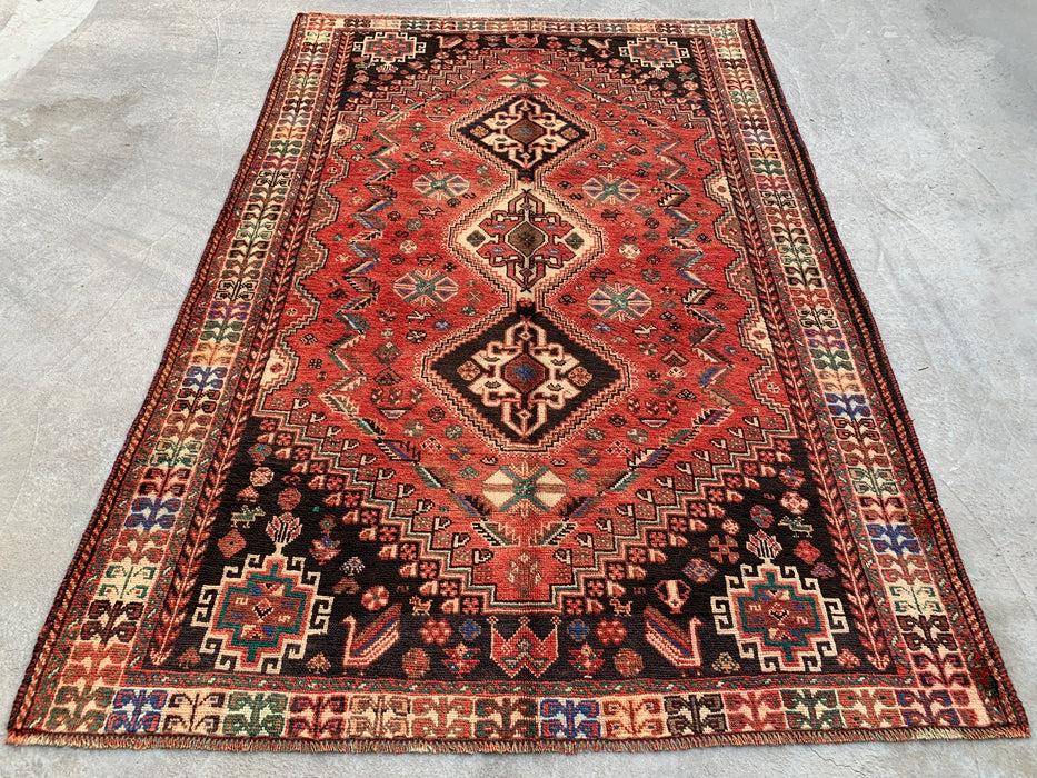 8'5 x 5'7 Hand-Knotted Persian Wool Rug - Faded Coral Tribal Medallion Design - KBHM-965