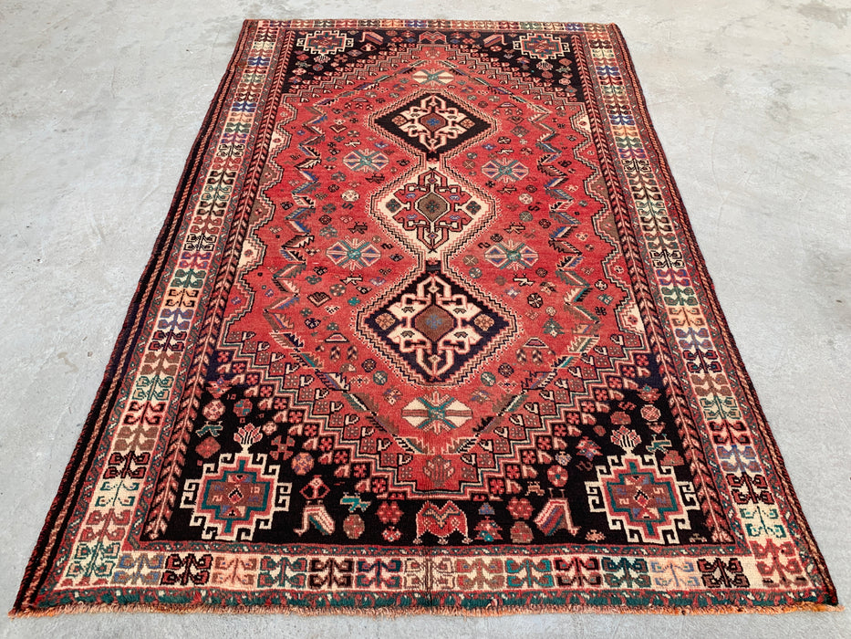 8'5 x 5'7 Hand-Knotted Persian Wool Rug - Faded Coral Tribal Medallion Design - KBHM-965