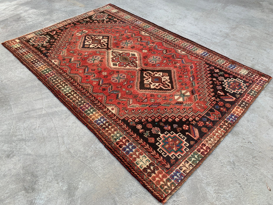 8'5 x 5'7 Hand-Knotted Persian Wool Rug - Faded Coral Tribal Medallion Design - KBHM-965