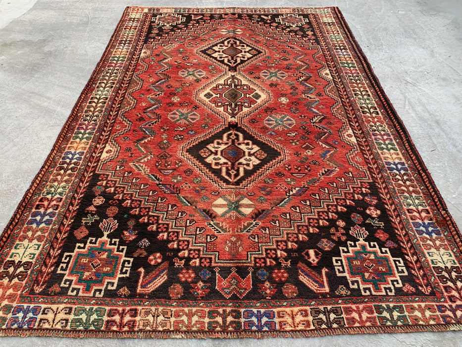 8'5 x 5'7 Hand-Knotted Persian Wool Rug - Faded Coral Tribal Medallion Design - KBHM-965