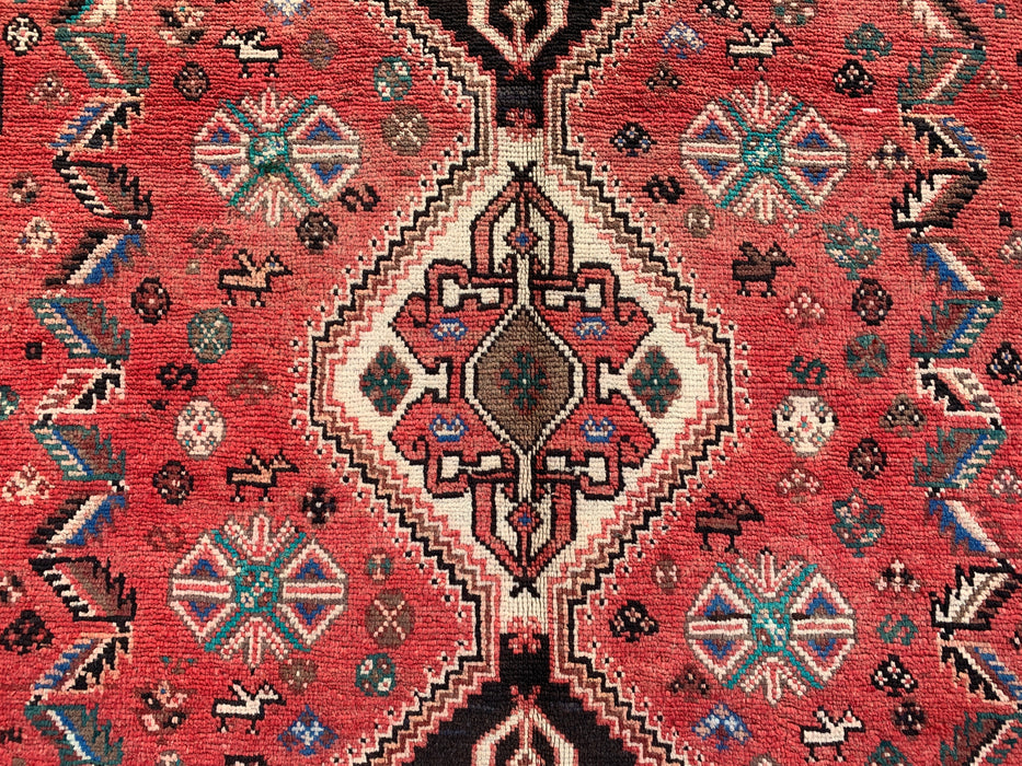 8'5 x 5'7 Hand-Knotted Persian Wool Rug - Faded Coral Tribal Medallion Design - KBHM-965