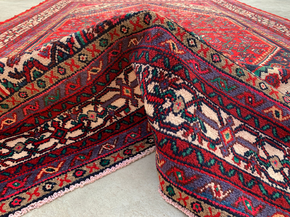 Handmade Persian Wool Area Rug 7x10 - Red Medallion Persian Style Rug - Exact Size 9'9" x 6'11" - KBHM-966